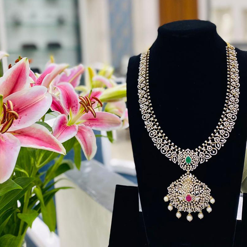 Bridal Necklace with Dual-Tone Stone Pendant